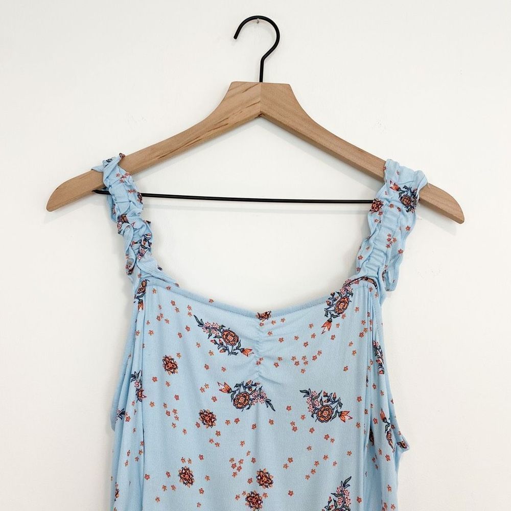 LOFT Blue Orange Floral Slit Summer Midi Dress Slip Sleeveless Dainty Dresses - Picture 3 of 8